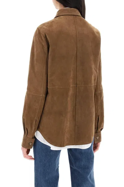Shop Totême Toteme Suede Leather Overshirt For In Brown