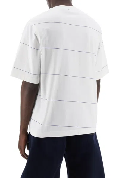 Shop Burberry Striped T Shirt With Ekd Embroidery In White
