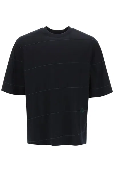 Shop Burberry Striped T Shirt With Ekd Embroidery In Black