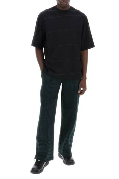 Shop Burberry Striped T Shirt With Ekd Embroidery In Black