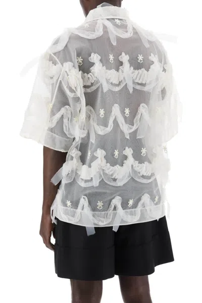 Shop Simone Rocha "tulle Shirt With Embroidered Details" In White