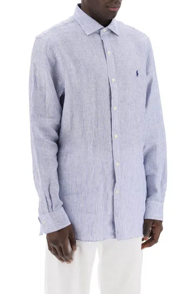 Shop Polo Ralph Lauren Slim Fit Linen Shirt In White,blue