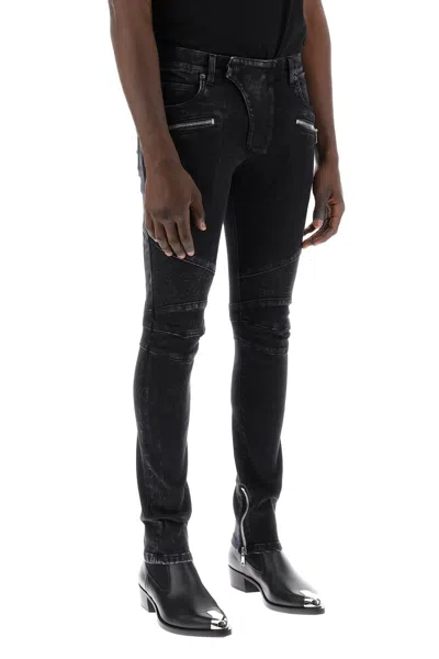 Shop Balmain Slim Biker Style Jeans In Black
