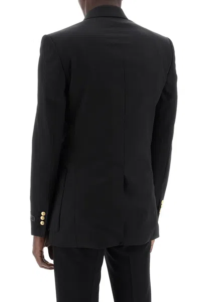Shop Balmain Double Breasted Twill Bl In Black