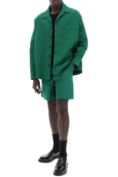 Shop Valentino Garavani "canvas Bermuda Shorts With V Detail" In Green