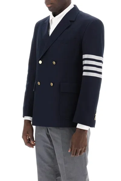 Shop Thom Browne 4 Bar Double Breasted Jacket In Blue