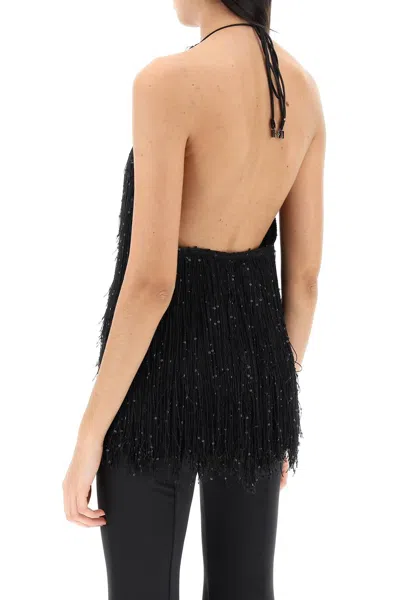 Shop Rotate Birger Christensen Rotate Sequined Fringed Mini Dress In Black