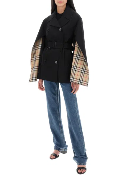 Shop Burberry 'ness' Double Breasted Raincoat In Cotton Gabardine In Black