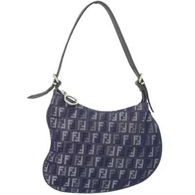 Shop Fendi Oyster Blue Canvas Shoulder Bag ()