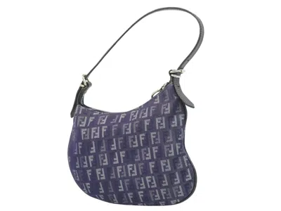 Shop Fendi Oyster Blue Canvas Shoulder Bag ()