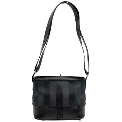 Shop Fendi Pequin Black Canvas Shoulder Bag ()