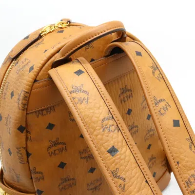 Shop Mcm Visetos Camel Canvas Backpack Bag ()