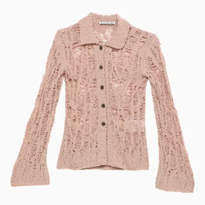 Shop Acne Studios Pink Perforated Cotton Blend Cardigan
