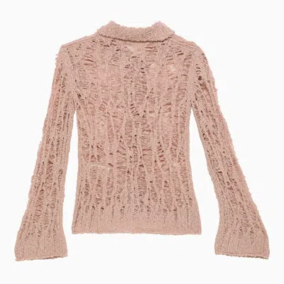 Shop Acne Studios Pink Perforated Cotton Blend Cardigan