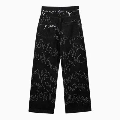 Shop Airei Black Washed Denim Jeans With Embroidery