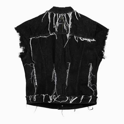Shop Airei Black Washed Denim Waistcoat With Wear And Tear
