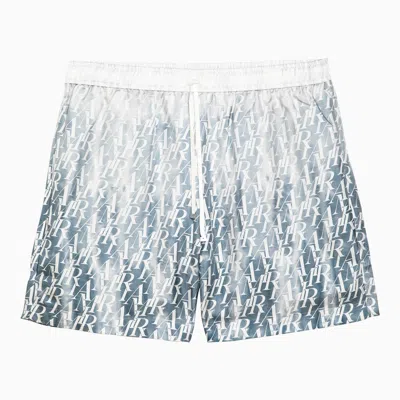 Shop Amiri Light Blue Silk Bermuda Shorts With Logo Print