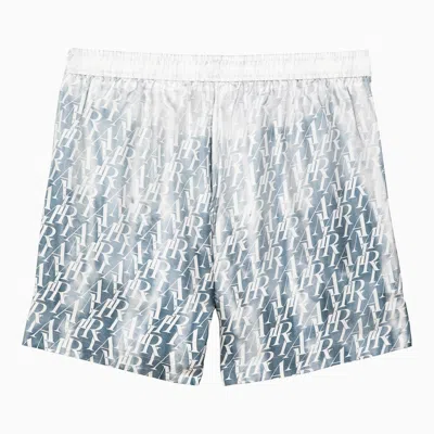 Shop Amiri Light Blue Silk Bermuda Shorts With Logo Print