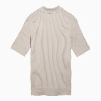 Shop Brunello Cucinelli Rope Coloured Cotton Ribbed Polo Shirt