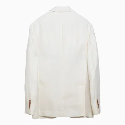 Shop Brunello Cucinelli Single Breasted White Linen Jacket