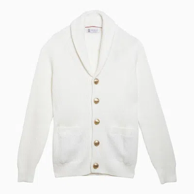 Shop Brunello Cucinelli White Ribbed Cotton Cardigan