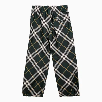 Shop Burberry Green Trousers With Check Pattern