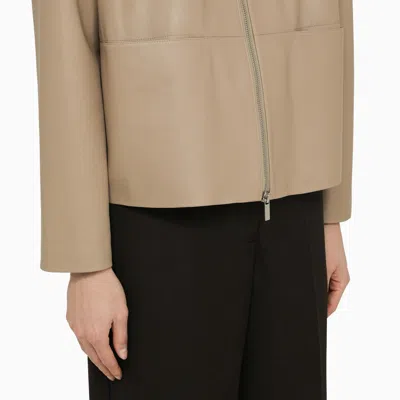 Shop Calvin Klein Short Regenerated Leather Jacket Beige