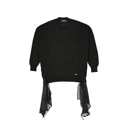 Dsquared2 Cotton Sweater With Drawstring And Sheer Details