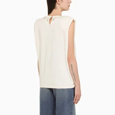 Shop Golden Goose White Cotton Tank Top With Pearl Detail