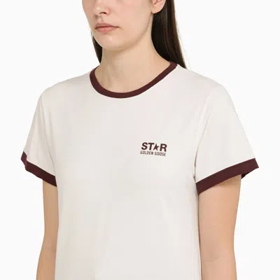 Shop Golden Goose White/bordeaux Cotton T Shirt With Logo