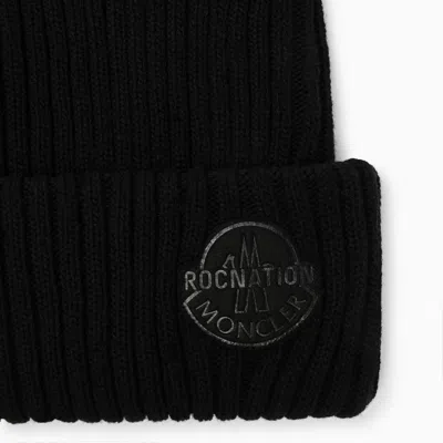 Shop Moncler X Roc Nation By Jay-z Moncler X Roc Nation By Jay Z Black Wool Bonnet With Logo