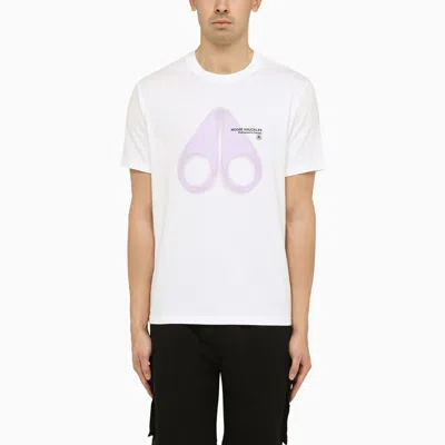 Shop Moose Knuckles White Cotton T Shirt With Logo Print