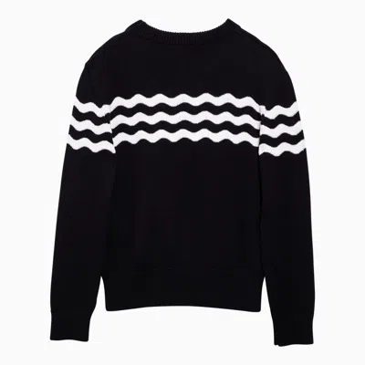 Shop Patou Navy Blue Cotton And Wool Jumper With White Detailing