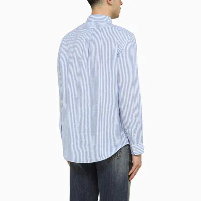 Shop Polo Ralph Lauren Custom Fit Blue/white Linen Oxford Shirt