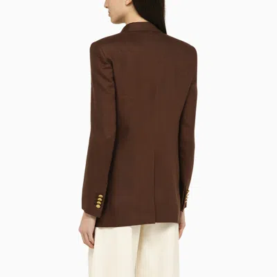 Shop Tagliatore Brown Linen Double Breasted Jacket