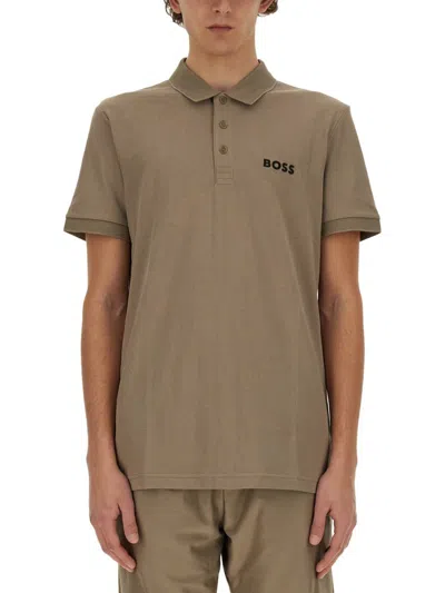 Shop Hugo Boss Boss Polo With Logo In Beige