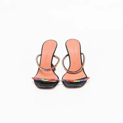 Pre-owned Amina Muaddi Black Suede Crystal Embellished Gilda Slide Sandals