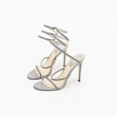 Pre-owned René Caovilla Cleo Jeweled Sandal Heels In Grey, 37