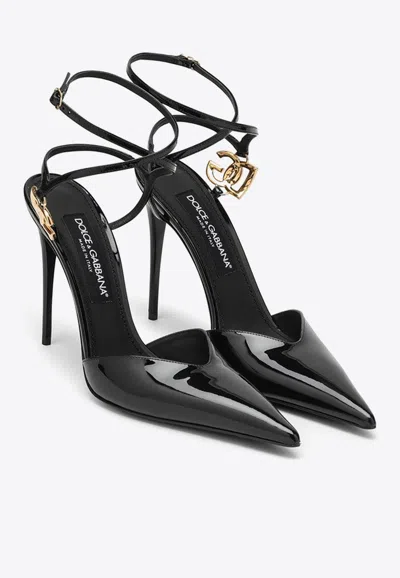 Shop Dolce & Gabbana 105 Logo Monogram Patent Leather Pumps In Black