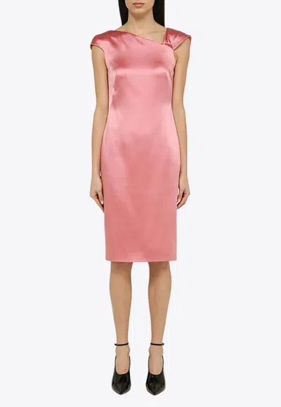 Shop Givenchy Asymmetrical Satin Midi Dress In Pink