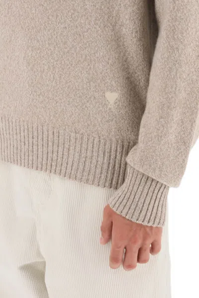 Shop Ami Alexandre Mattiussi Ami Alexandre Matiussi Melange-effect Cashmere Turtleneck Sweater Men In Cream