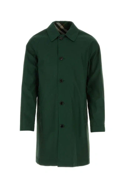 Shop Burberry Man Bottle Green Gabardine Reversible Overcoat