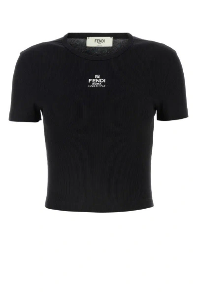 Shop Fendi Woman Black Stretch Cotton T-shirt