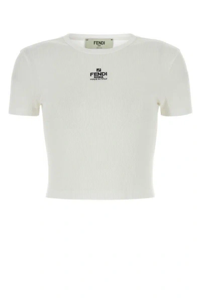 Shop Fendi Woman White Stretch Cotton T-shirt
