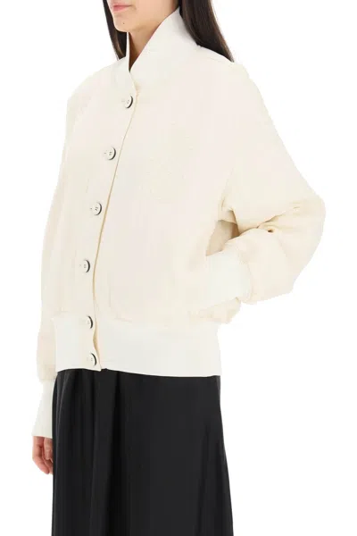 Shop Jil Sander Bomber Jacket With Embroidered Monogram Women In White