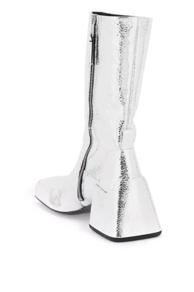 Shop Jil Sander Cracked-effect Laminated Leather Boots Women In Silver