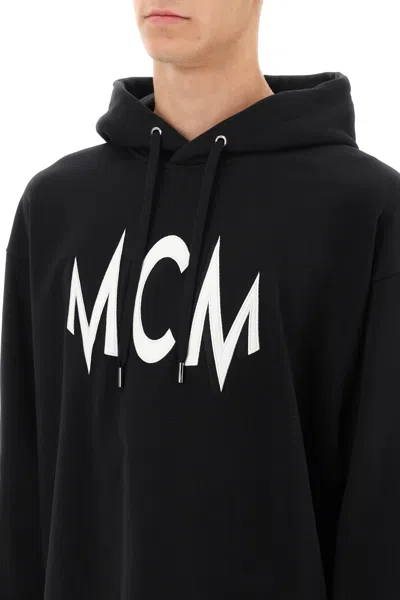 Shop Mcm Hoodie With Logo Patch And Back Floral Print Men In Black