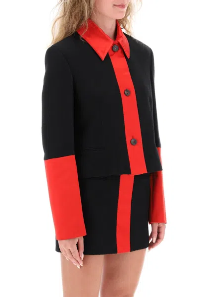 Shop Ferragamo Salvatore  Cropped Jacket In Tweed With Satin Detailing Women In Multicolor