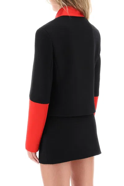 Shop Ferragamo Salvatore  Cropped Jacket In Tweed With Satin Detailing Women In Multicolor