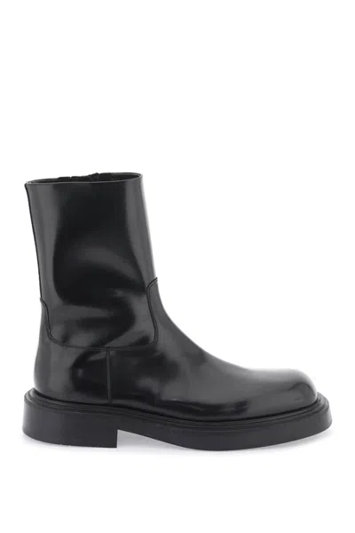 Shop Ferragamo Salvatore  Leather Zippered Boots Men In Black
